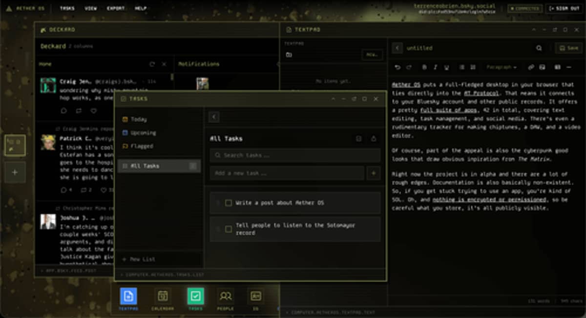 Aether OS Launches Matrix-Inspired Browser Desktop for AT Protocol
