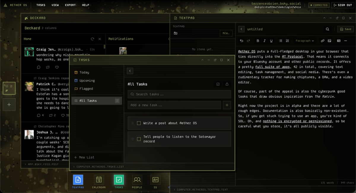 Aether OS Launches Matrix-Inspired Browser Desktop for AT Protocol