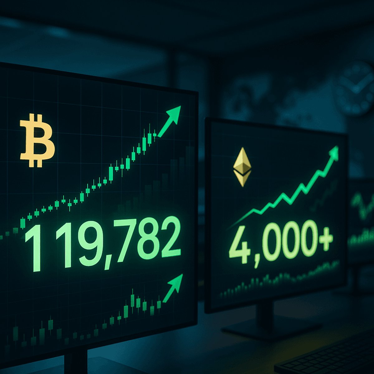 Breaking: Bitcoin Surges Past $119K as Ethereum Breaks $4K Barrier