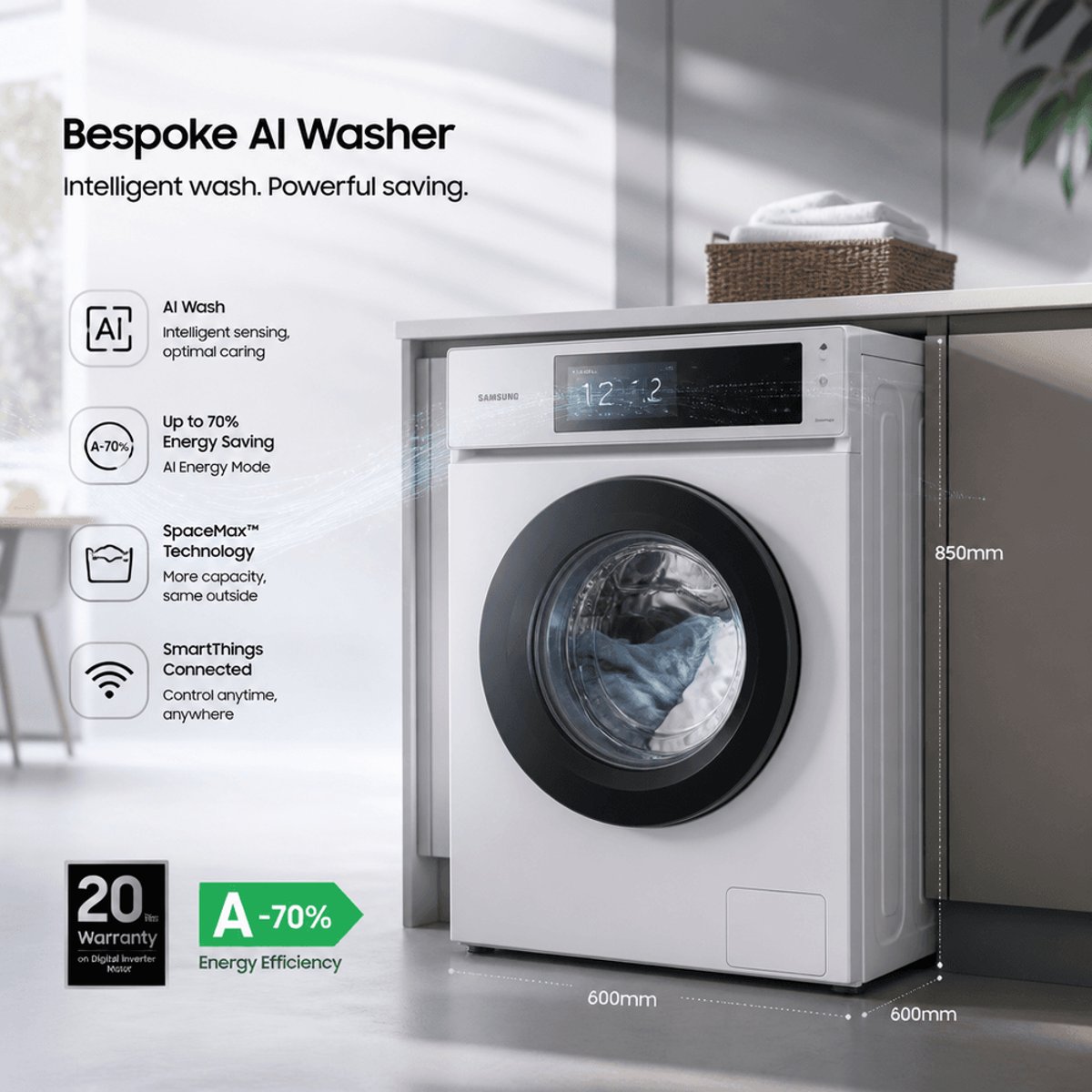 Samsung Unveils A-70% and 13kg AI Washers at IFA