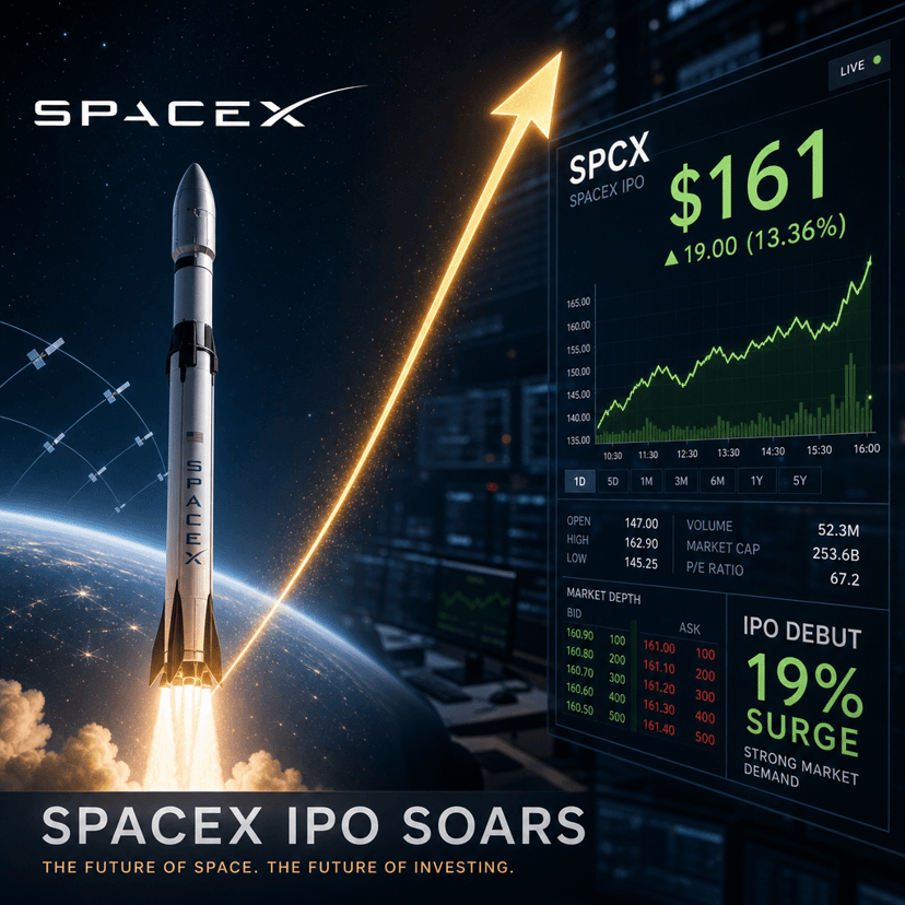 SpaceX Stock Soars 19% to $161 in Historic IPO Debut