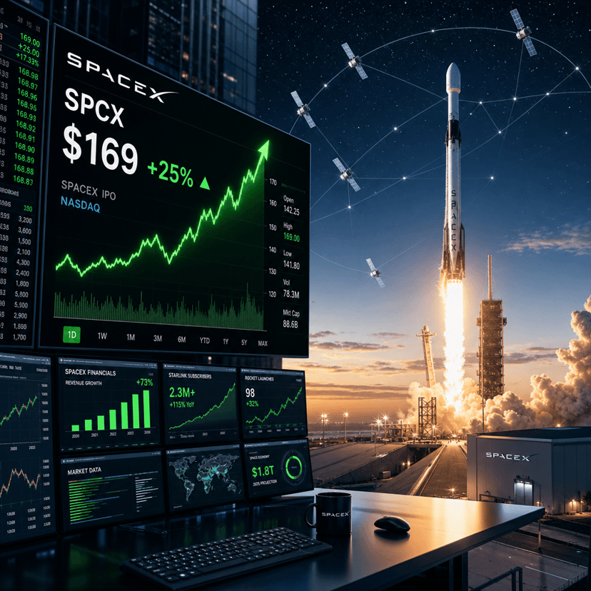 SpaceX Shares Pop 25% to $169 in First Trade After IPO