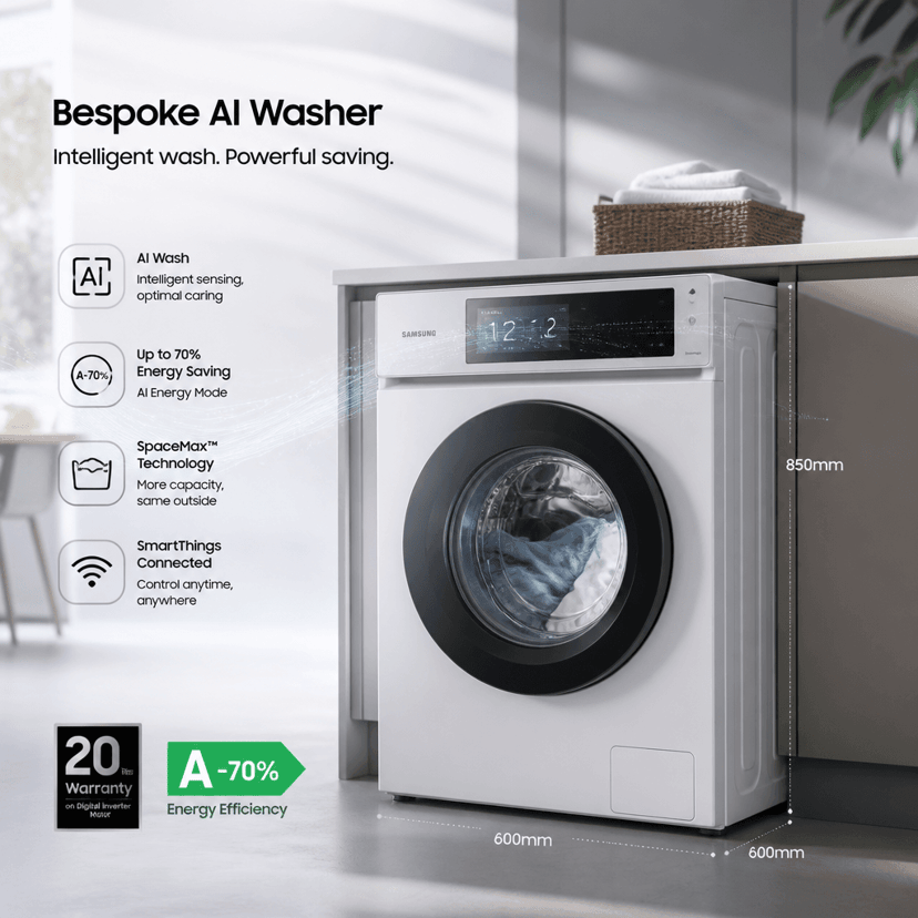 Samsung Unveils A-70% and 13kg AI Washers at IFA